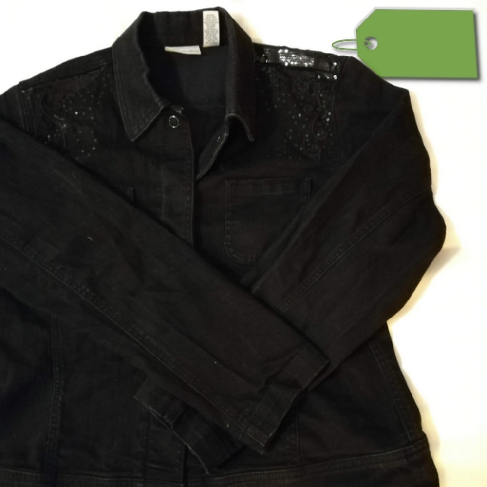 Black Sequin Jean Jacket with Bling by Chicos